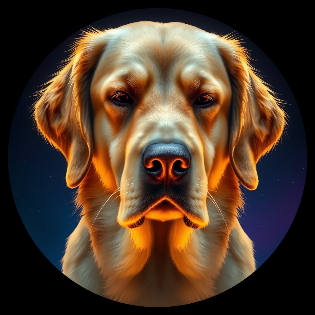 Cosmic medallion portrait of GRLS_grls4H7BVT22, a Golden Retriever