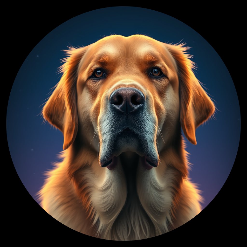 Cosmic medallion portrait of GRLS_grls4HGXB5CC, a Golden Retriever