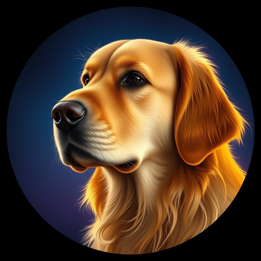 Cosmic medallion portrait of GRLS_grls4J0S3OPP, a Golden Retriever