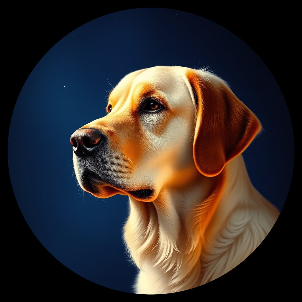 Cosmic medallion portrait of GRLS_grls4J747PUU, a Golden Retriever
