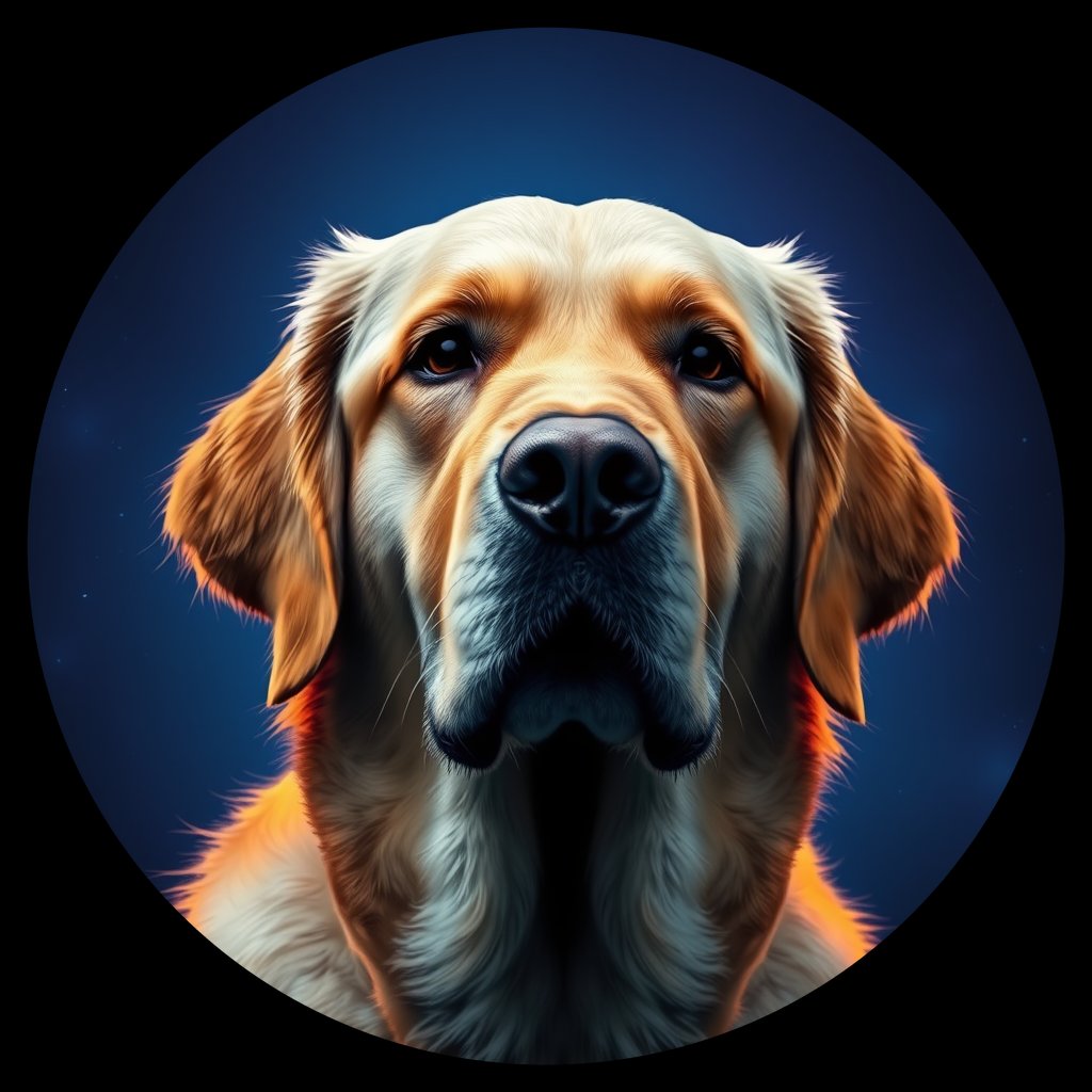 Cosmic medallion portrait of GRLS_grls4JDR1IHH, a Golden Retriever