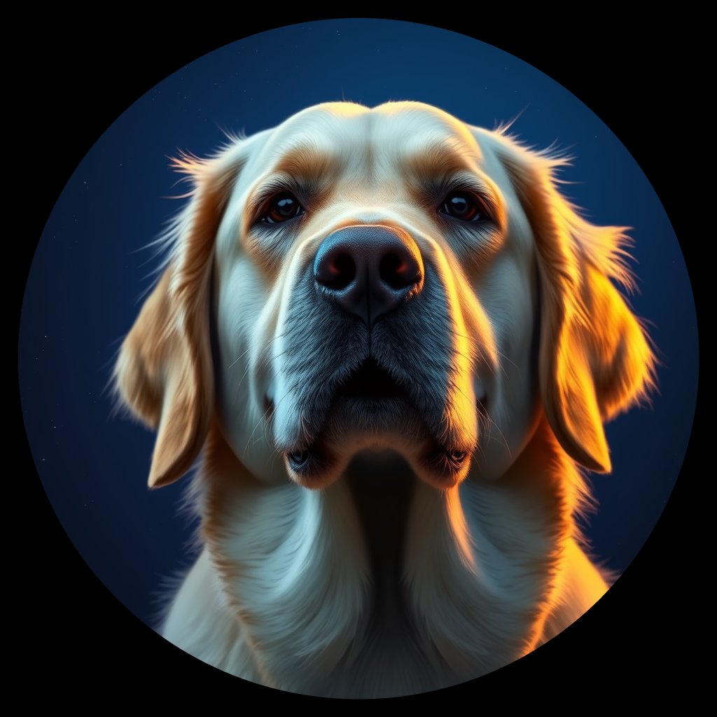 Cosmic medallion portrait of GRLS_grls4KEGMVRR, a Golden Retriever