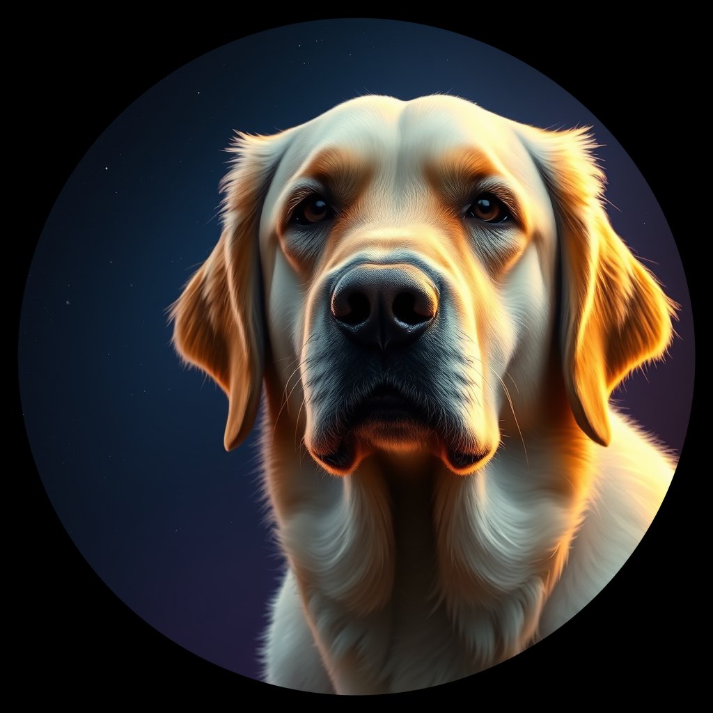Cosmic medallion portrait of GRLS_grls4KPIIIUU, a Golden Retriever