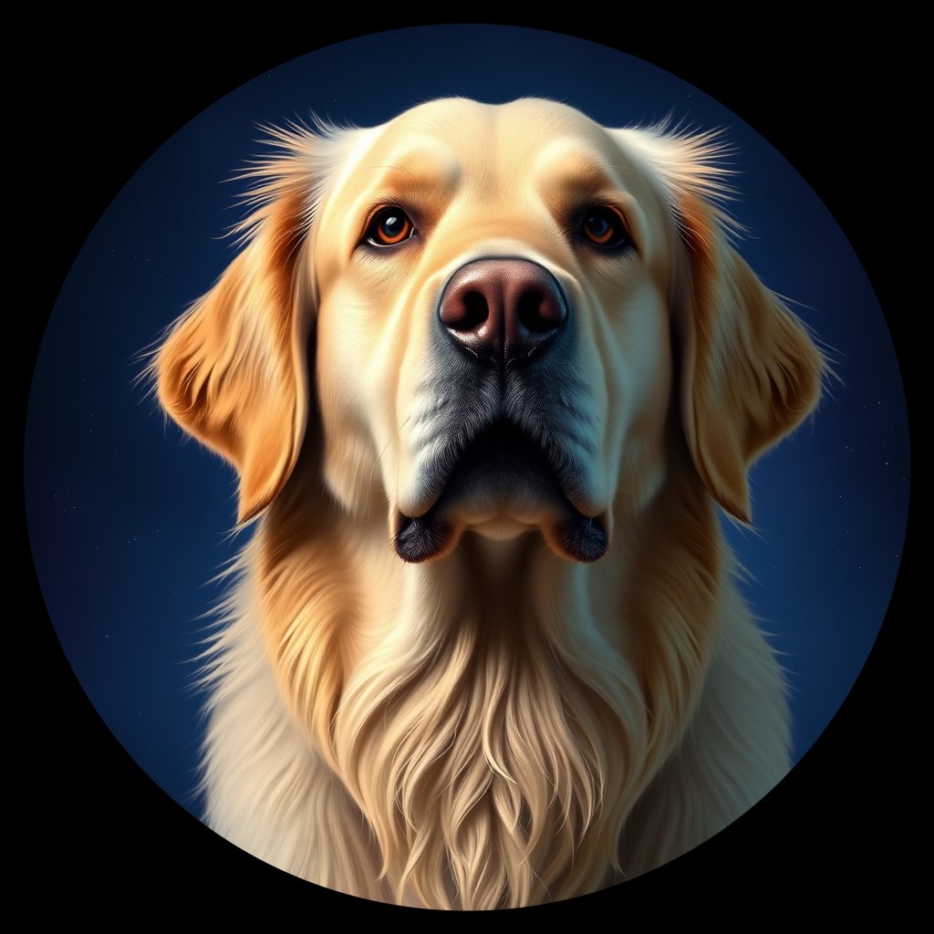 Cosmic medallion portrait of GRLS_grls4LWRXNKK, a Golden Retriever