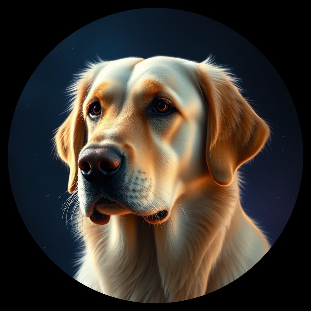 Cosmic medallion portrait of GRLS_grls4MF6MXX, a Golden Retriever