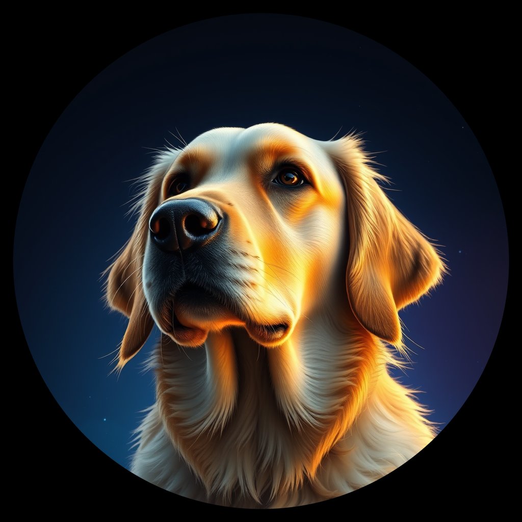 Cosmic medallion portrait of GRLS_grls4N0D24CC, a Golden Retriever