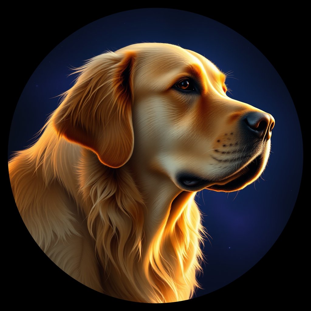 Cosmic medallion portrait of GRLS_grls4NJZP088, a Golden Retriever