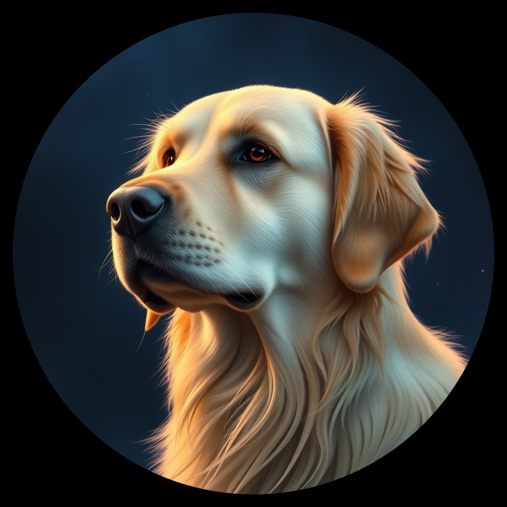 Cosmic medallion portrait of GRLS_grls4NXSGXTT, a Golden Retriever