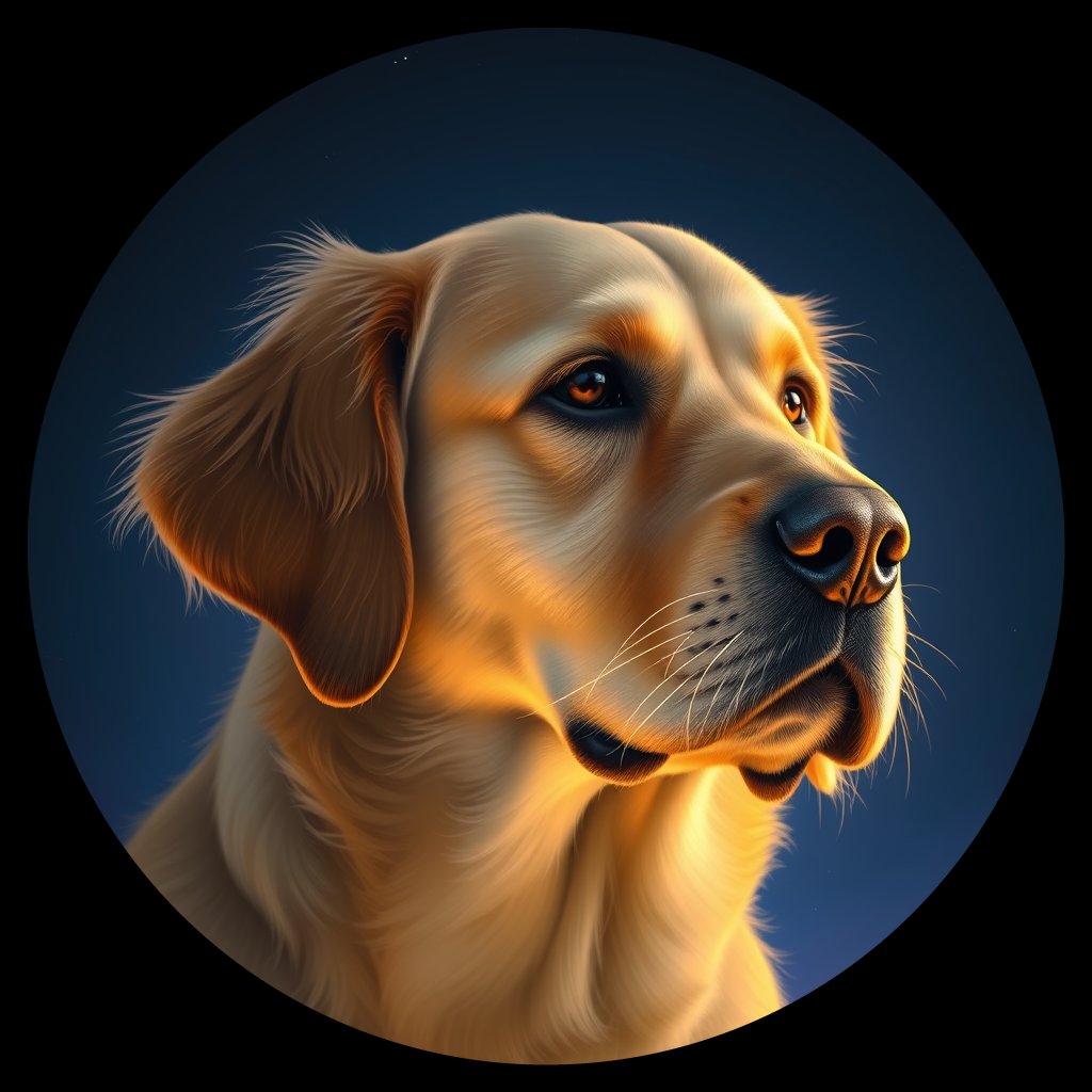 Cosmic medallion portrait of GRLS_grls4NY92R33, a Golden Retriever