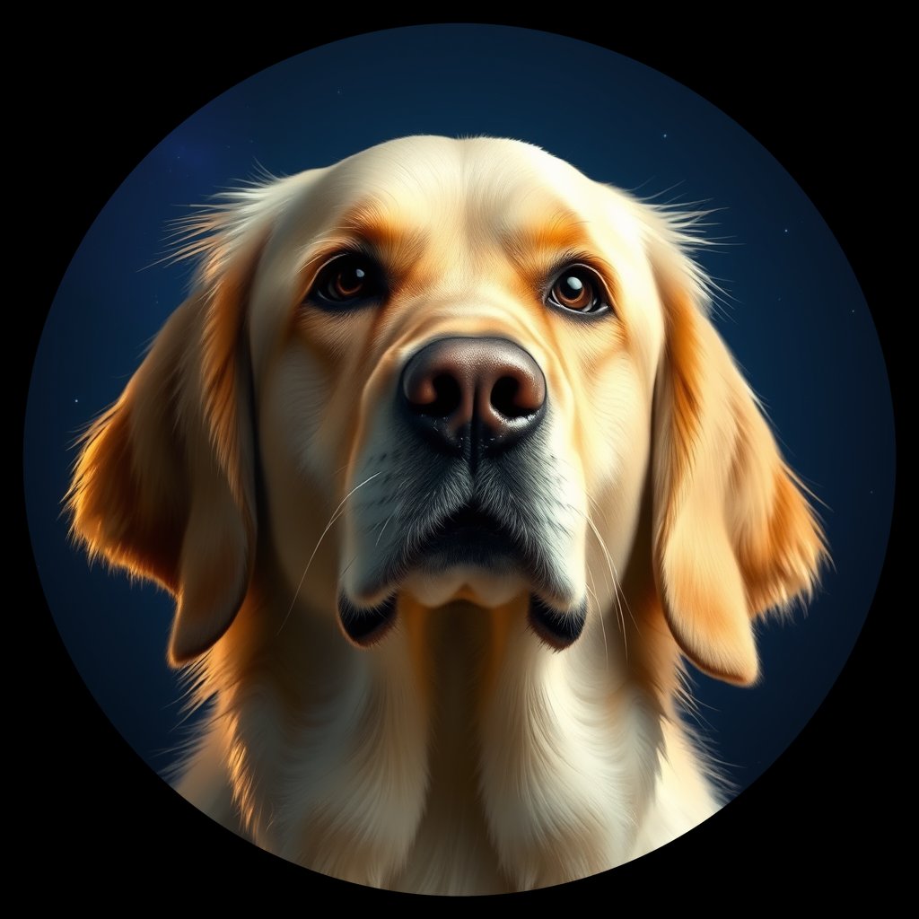 Cosmic medallion portrait of GRLS_grls4OE3SCNN, a Golden Retriever
