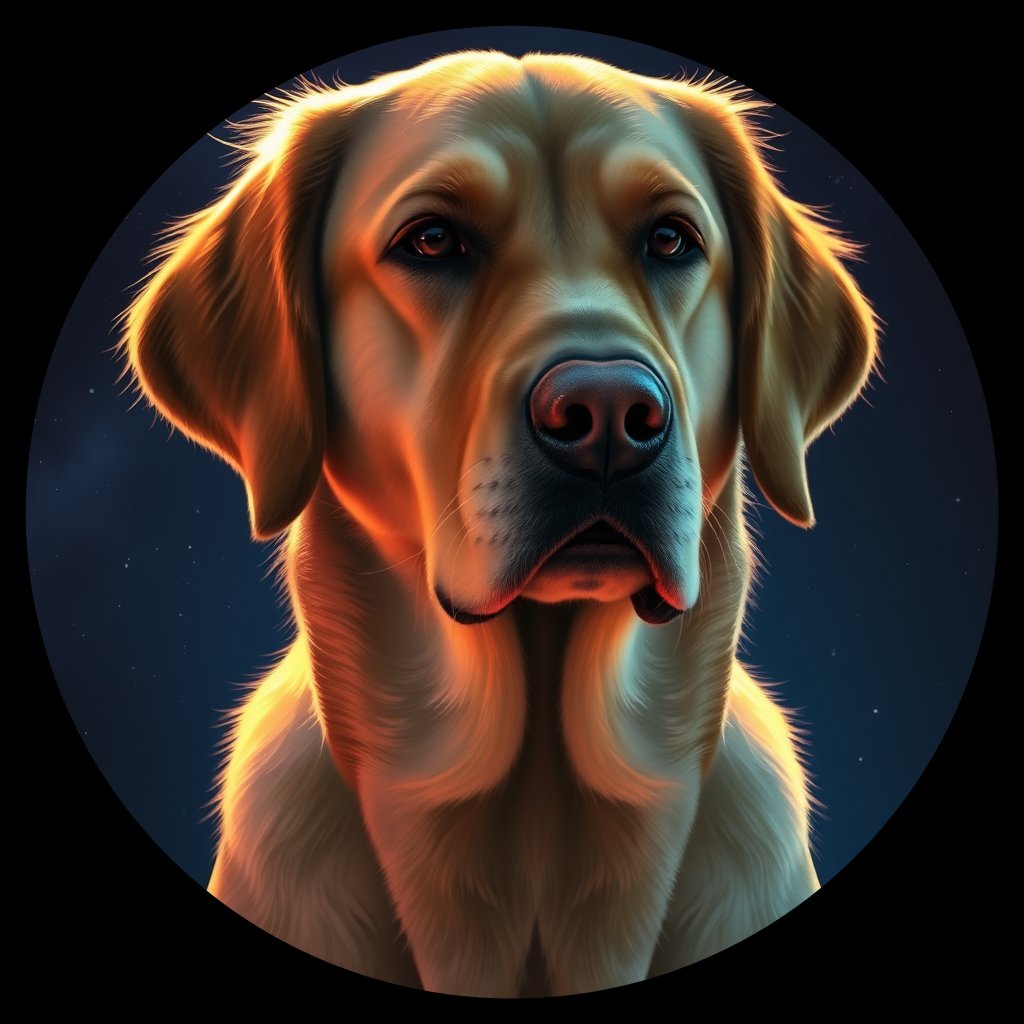 Cosmic medallion portrait of GRLS_grls4OOI0C66, a Golden Retriever