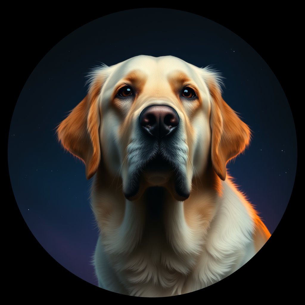 Cosmic medallion portrait of GRLS_grls4PEV98TT, a Golden Retriever