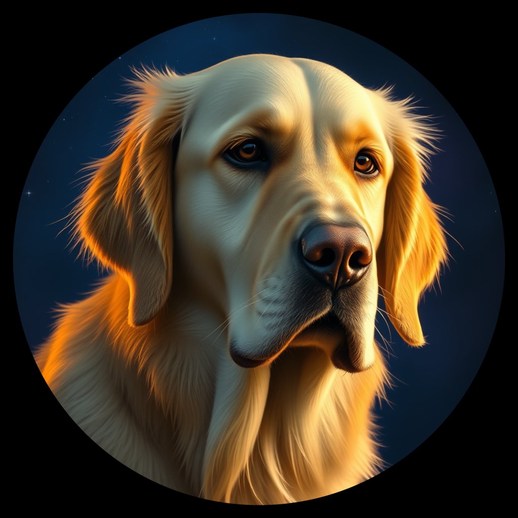 Cosmic medallion portrait of GRLS_grls4Q3HPJJJ, a Golden Retriever
