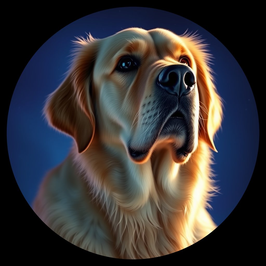 Cosmic medallion portrait of GRLS_grls4Q4L3EDD, a Golden Retriever