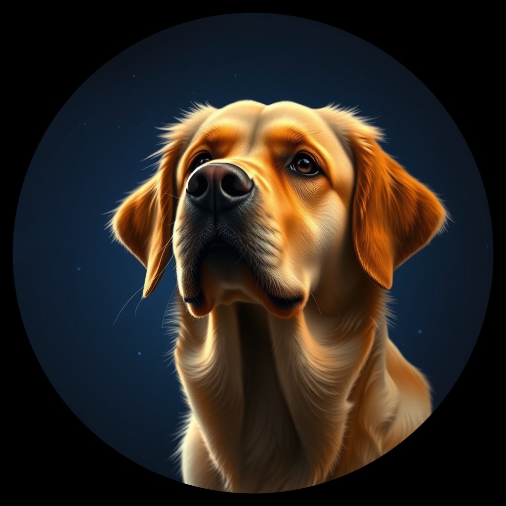 Cosmic medallion portrait of GRLS_grls4QHNBV77, a Golden Retriever