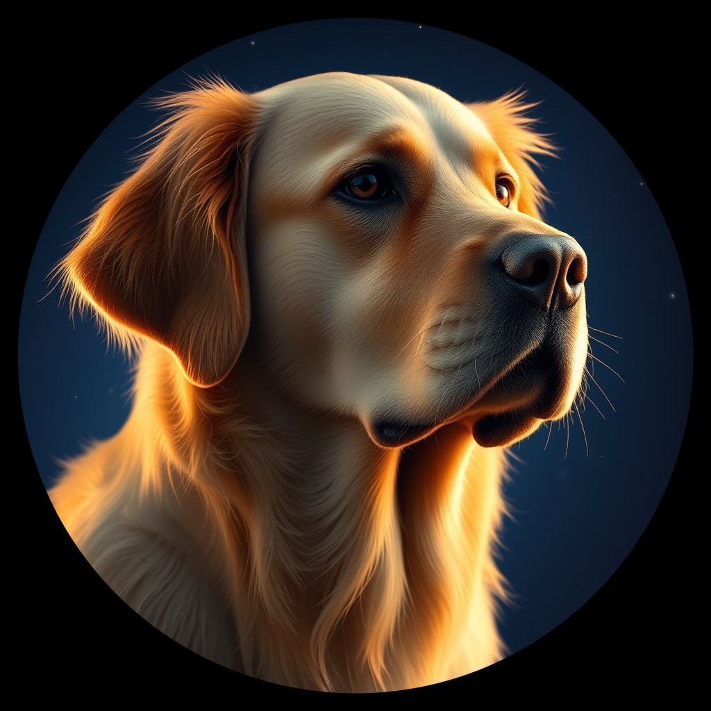 Cosmic medallion portrait of GRLS_grls4QMUYS99, a Golden Retriever