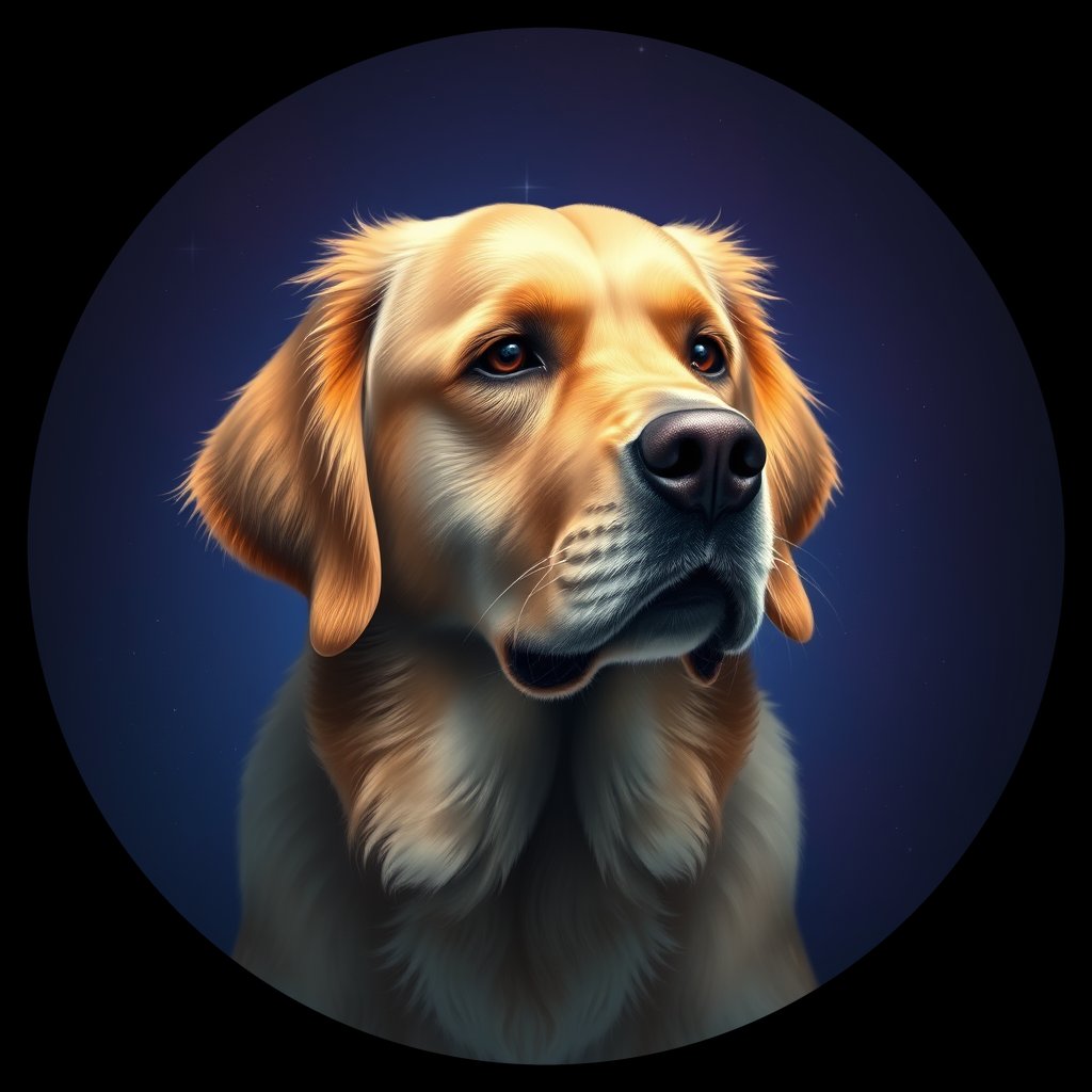 Cosmic medallion portrait of GRLS_grls4QUZPM44, a Golden Retriever