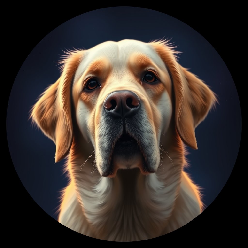 Cosmic medallion portrait of GRLS_grls4RZO5BZZ, a Golden Retriever