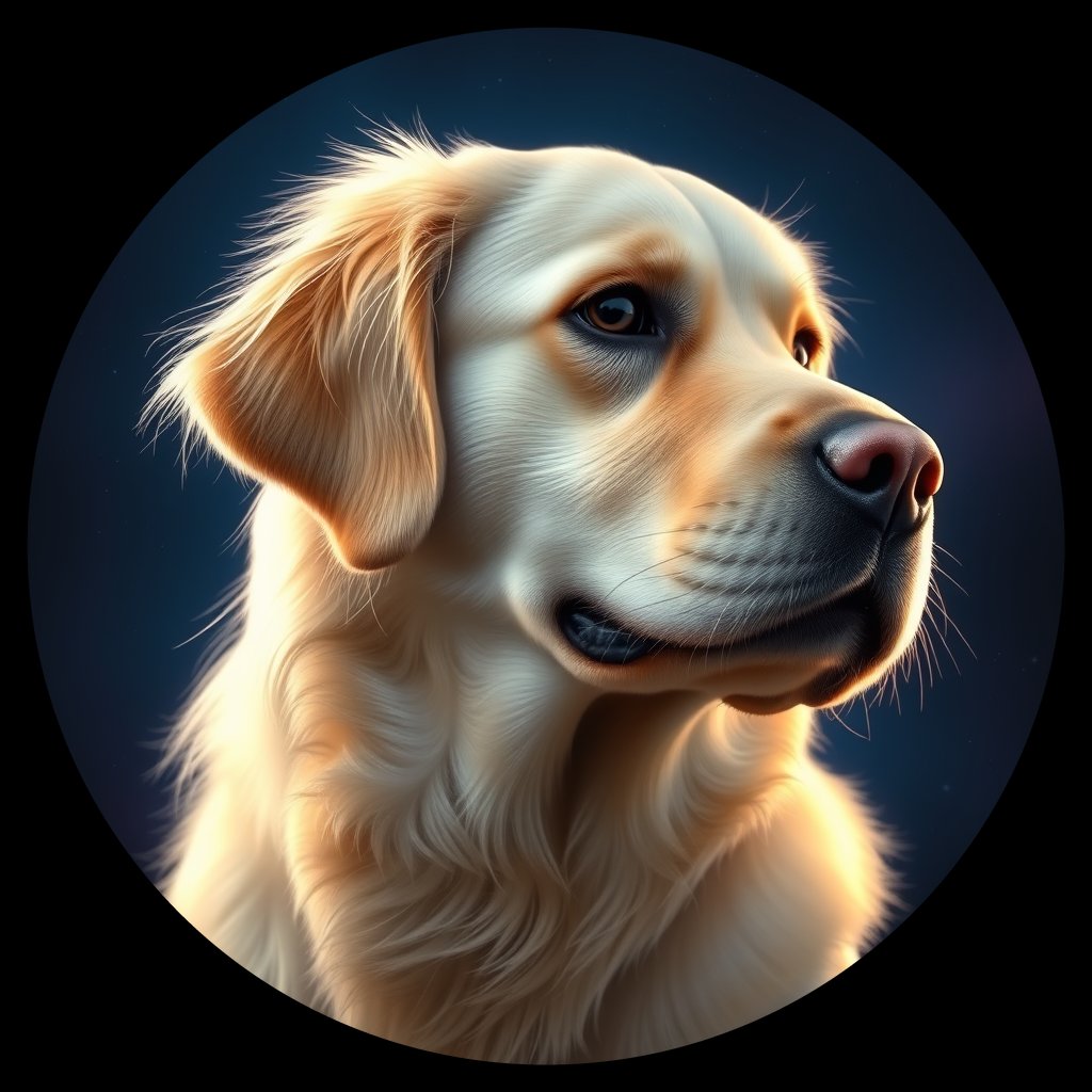 Cosmic medallion portrait of GRLS_grls4S6DGJ11, a Golden Retriever
