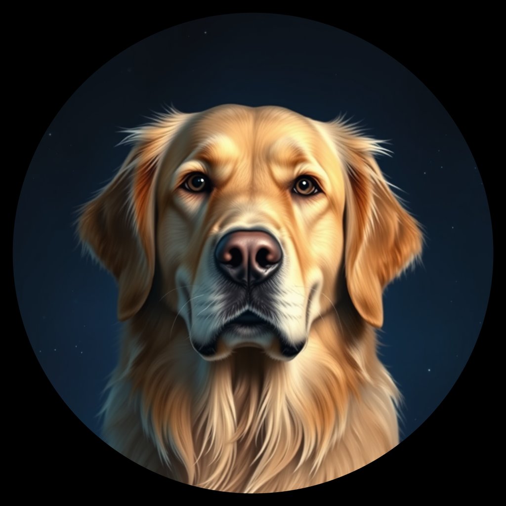 Cosmic medallion portrait of GRLS_grls4S74XVPP, a Golden Retriever
