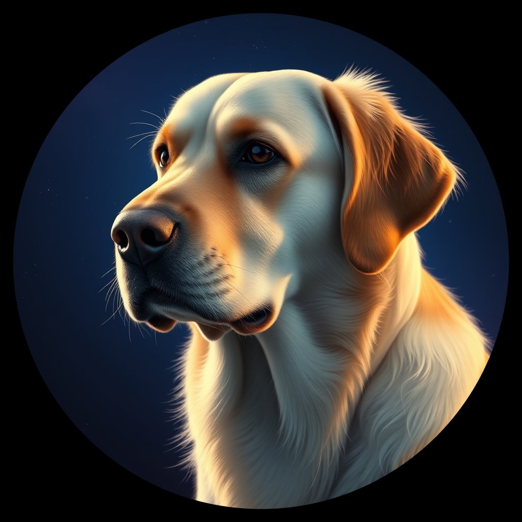 Cosmic medallion portrait of GRLS_grls4SK5P4OO, a Golden Retriever