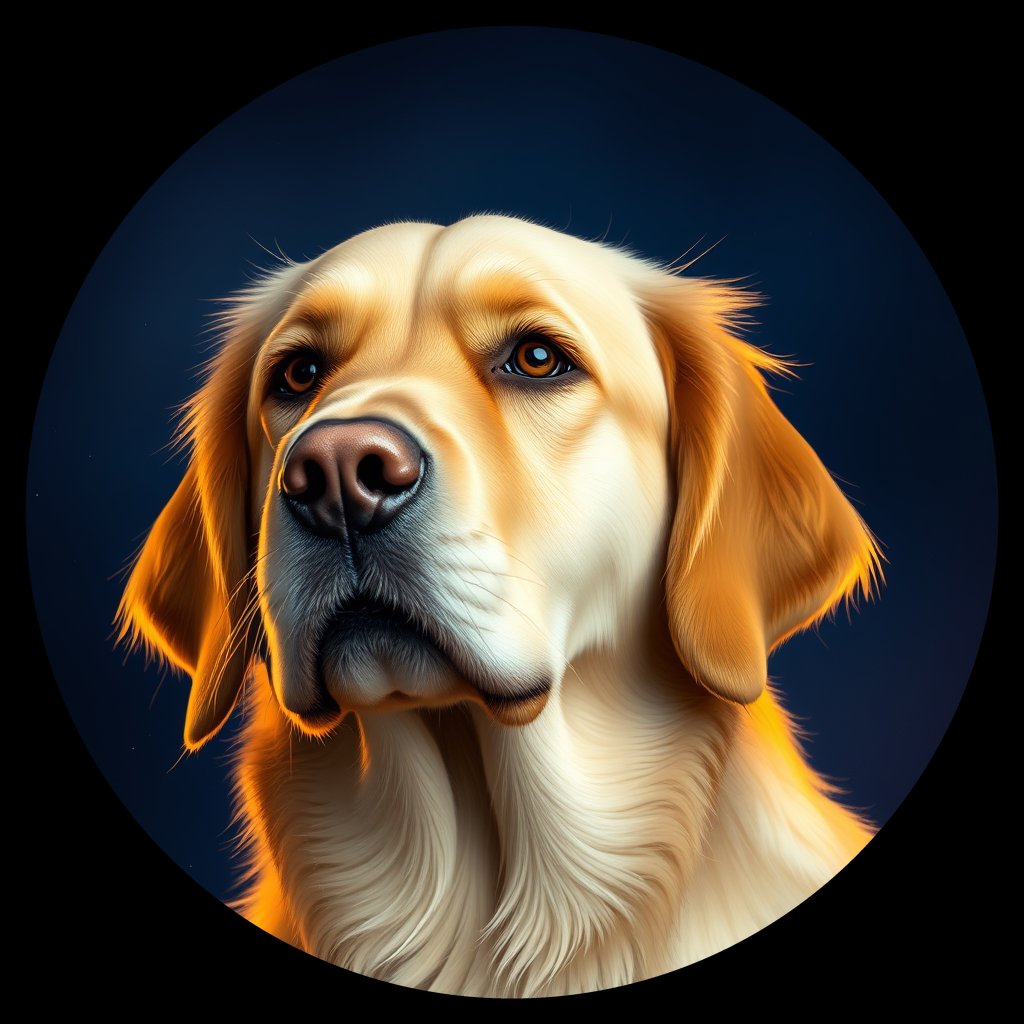 Cosmic medallion portrait of GRLS_grls4V7ZYTLL, a Golden Retriever
