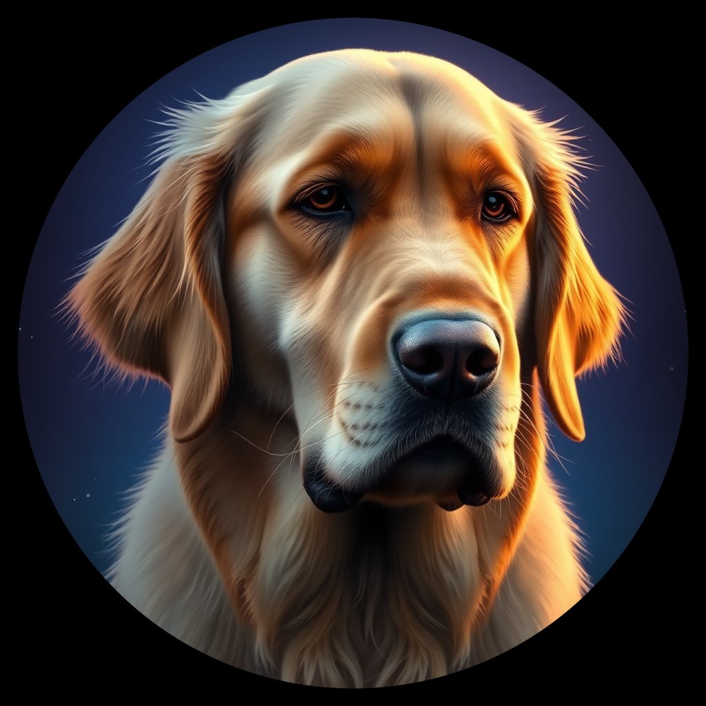 Cosmic medallion portrait of GRLS_grls4VHMSUTT, a Golden Retriever