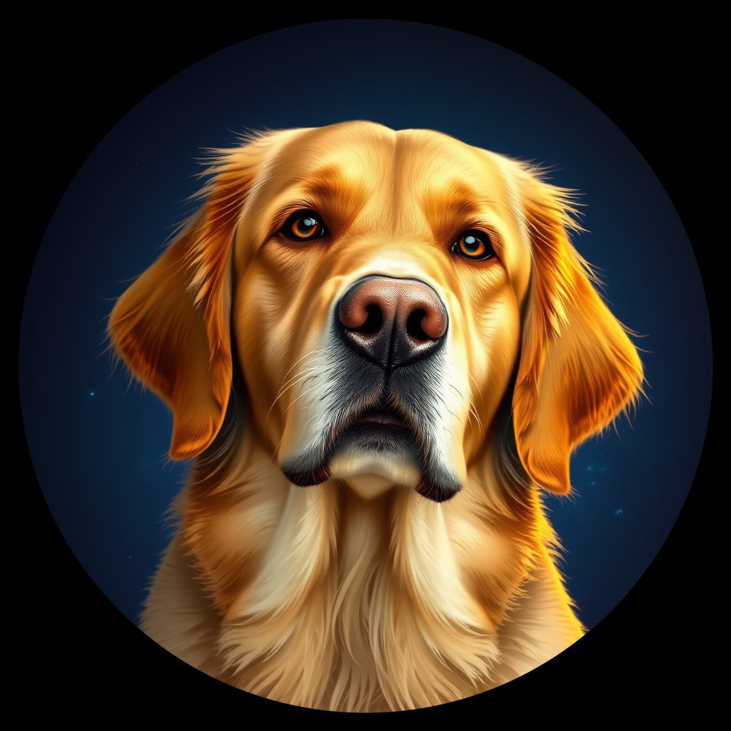 Cosmic medallion portrait of GRLS_grls4WD6UGG, a Golden Retriever