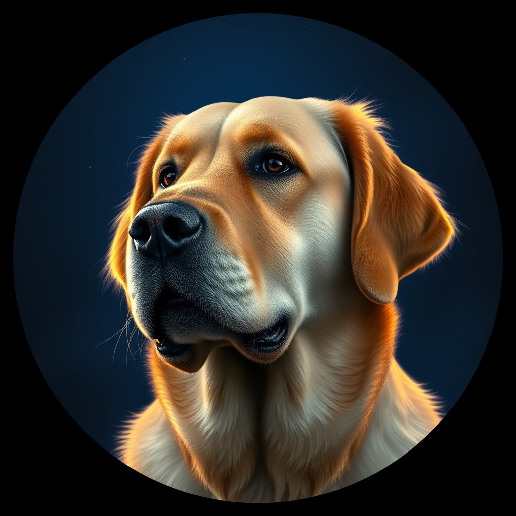 Cosmic medallion portrait of GRLS_grls4WDUC3II, a Golden Retriever
