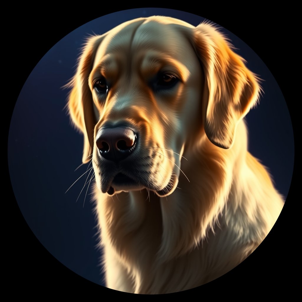 Cosmic medallion portrait of GRLS_grls4WEZX100, a Golden Retriever