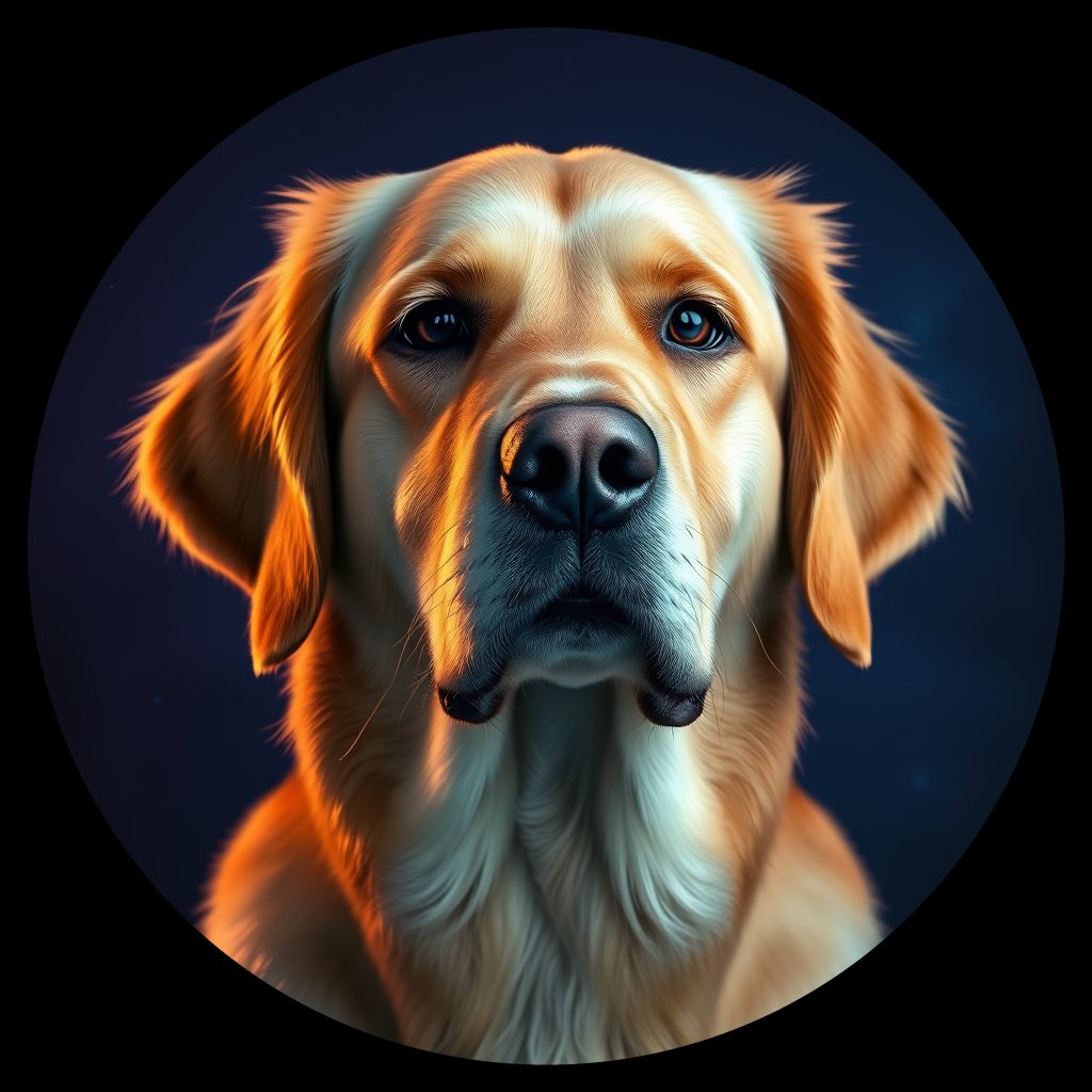Cosmic medallion portrait of GRLS_grls4XF9HJ66, a Golden Retriever