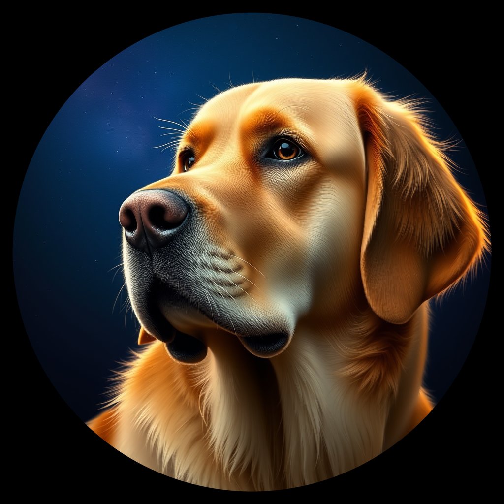 Cosmic medallion portrait of GRLS_grls4XHMR99, a Golden Retriever