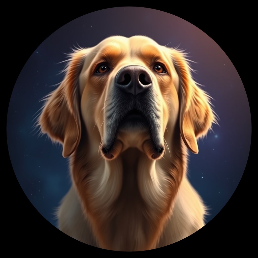 Cosmic medallion portrait of GRLS_grls4XT6VO22, a Golden Retriever