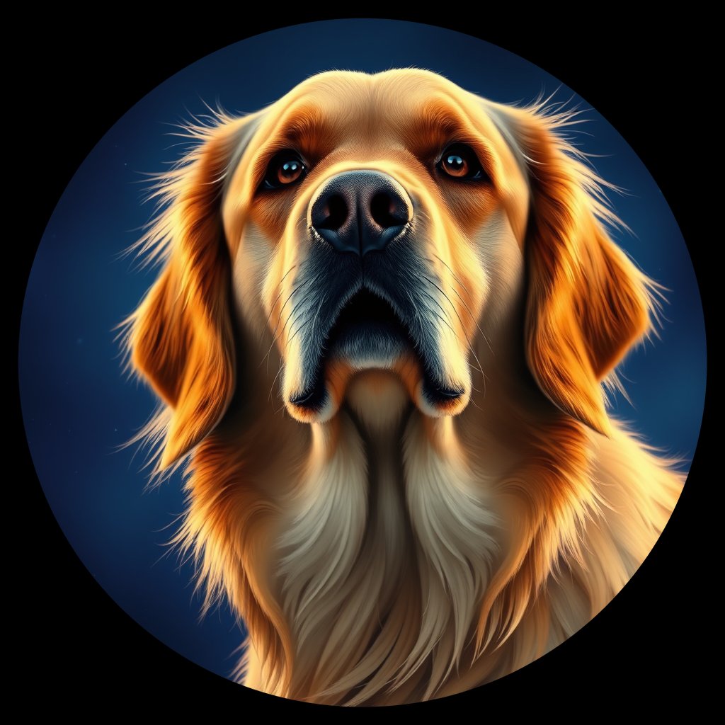 Cosmic medallion portrait of GRLS_grls4YF33IMM, a Golden Retriever