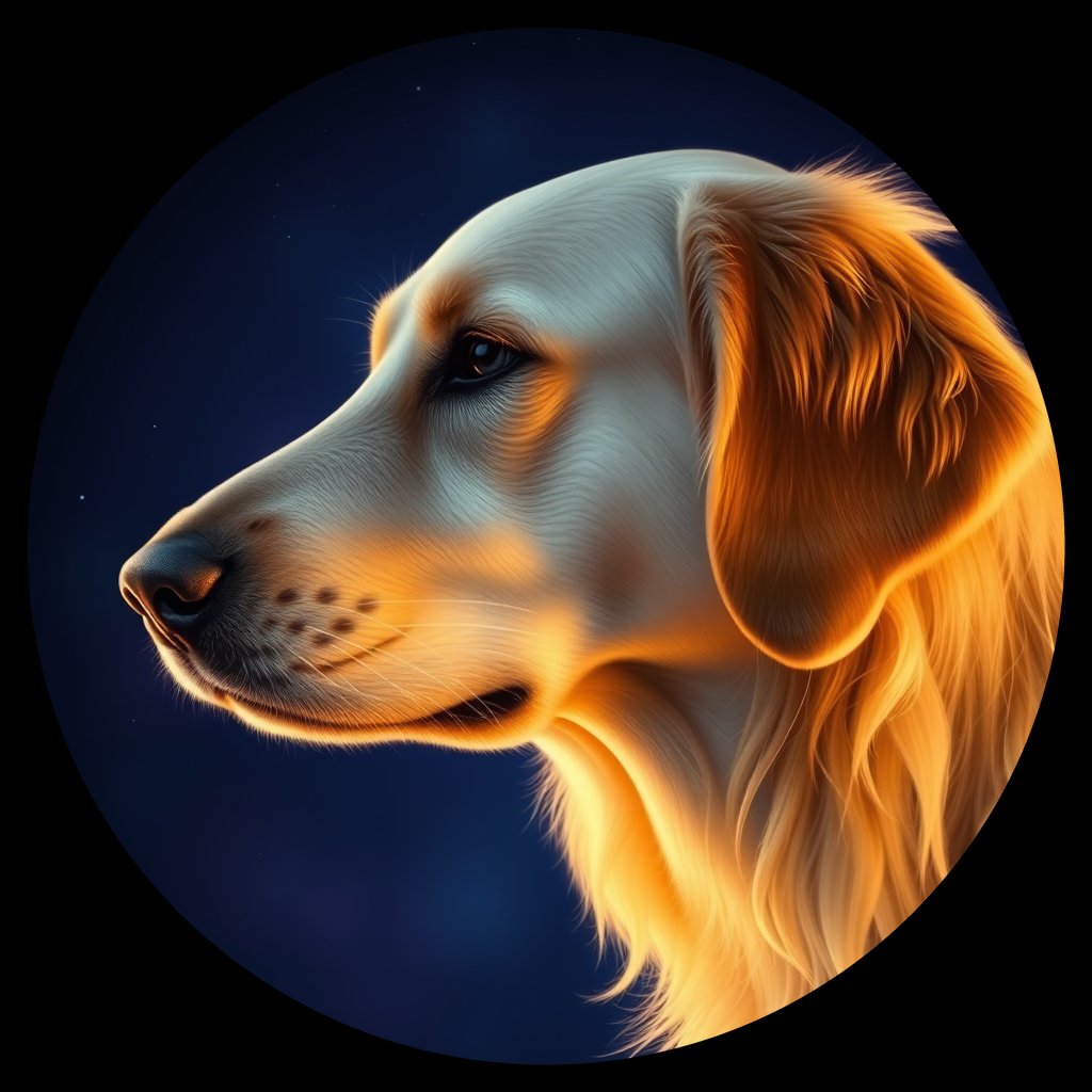 Cosmic medallion portrait of GRLS_grls4YPB2REE, a Golden Retriever