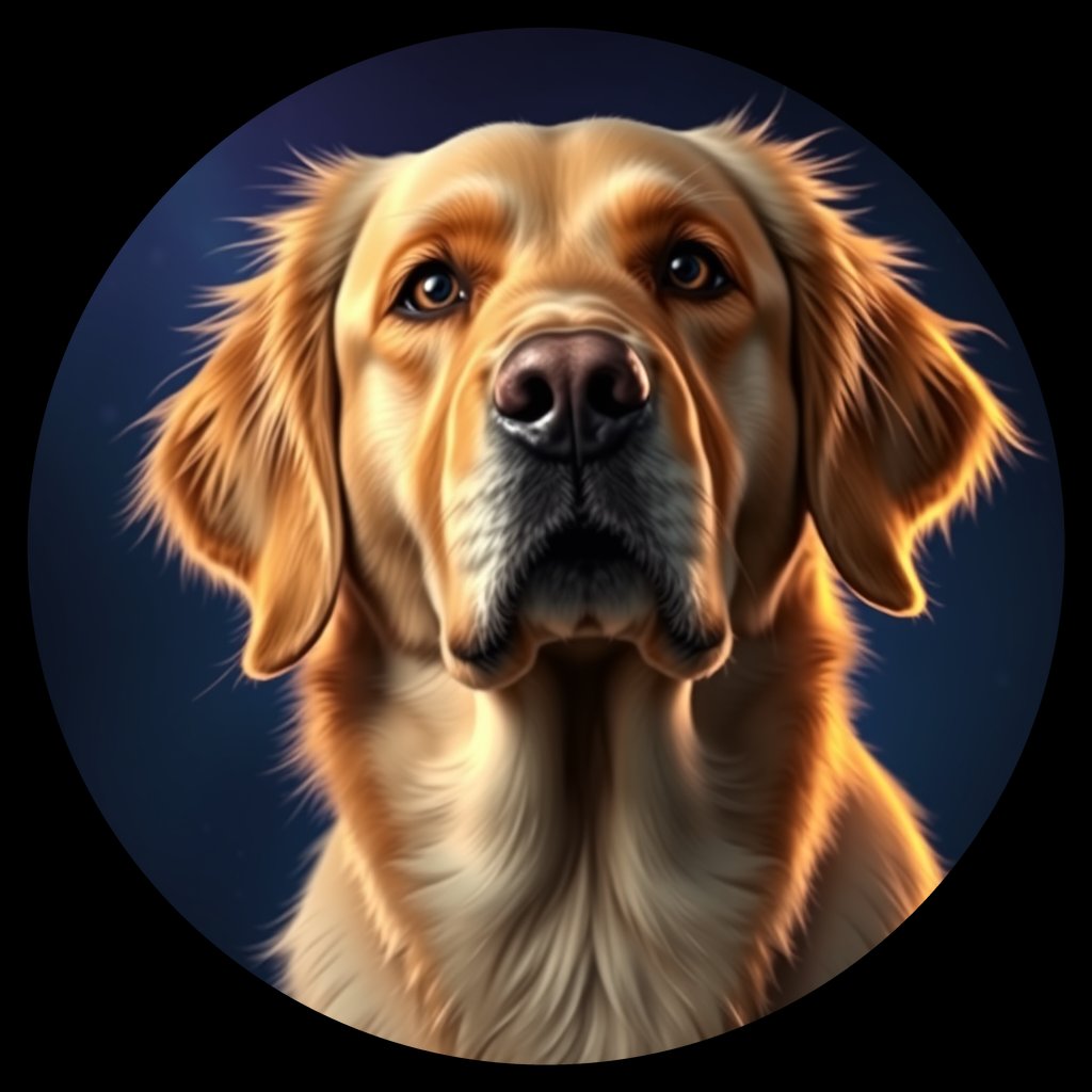 Cosmic medallion portrait of GRLS_grls4YWCFZZZ, a Golden Retriever