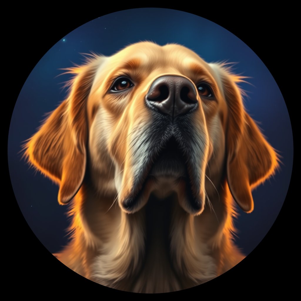 Cosmic medallion portrait of GRLS_grls4Z3O47CC, a Golden Retriever