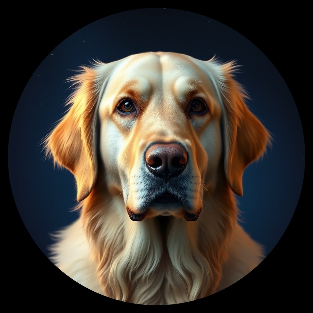 Cosmic medallion portrait of GRLS_grls4ZRBRLGG, a Golden Retriever