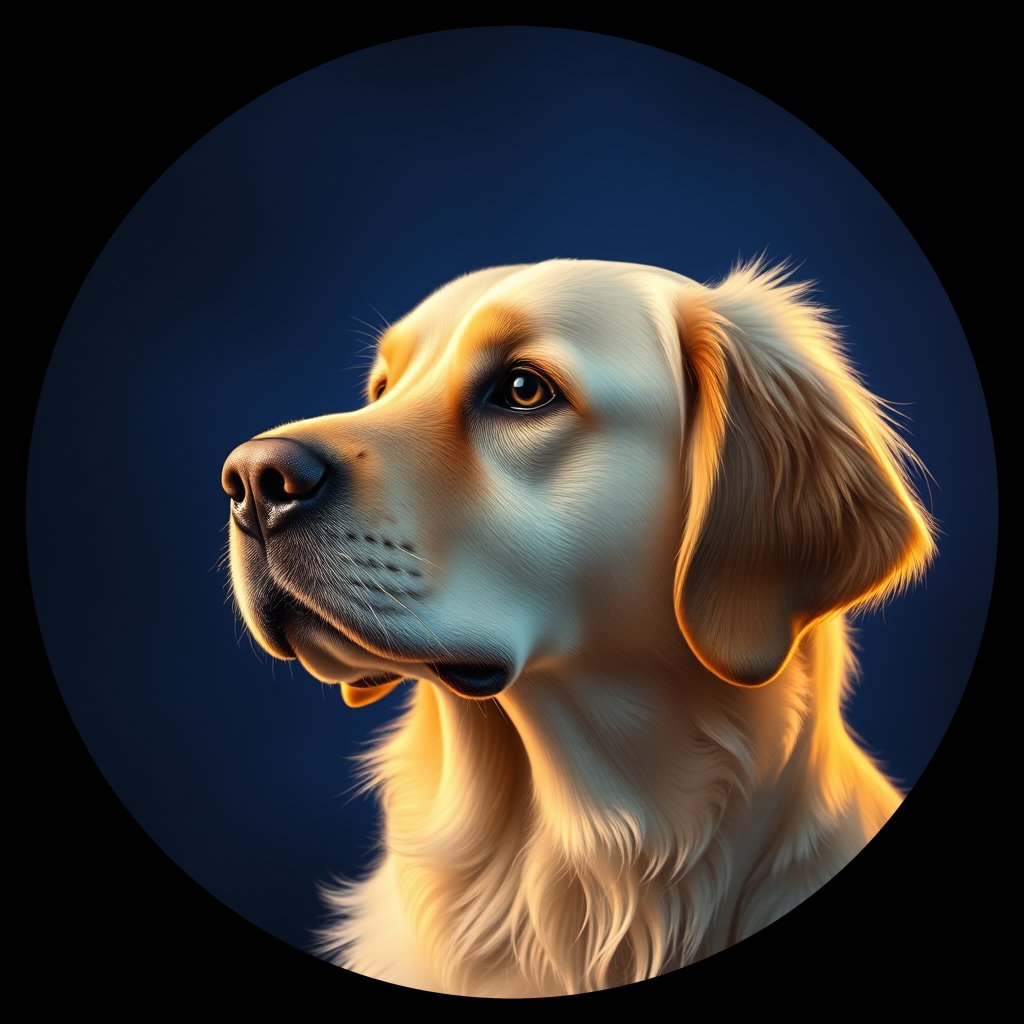 Cosmic medallion portrait of GRLS_grls4ZTLI2JJ, a Golden Retriever