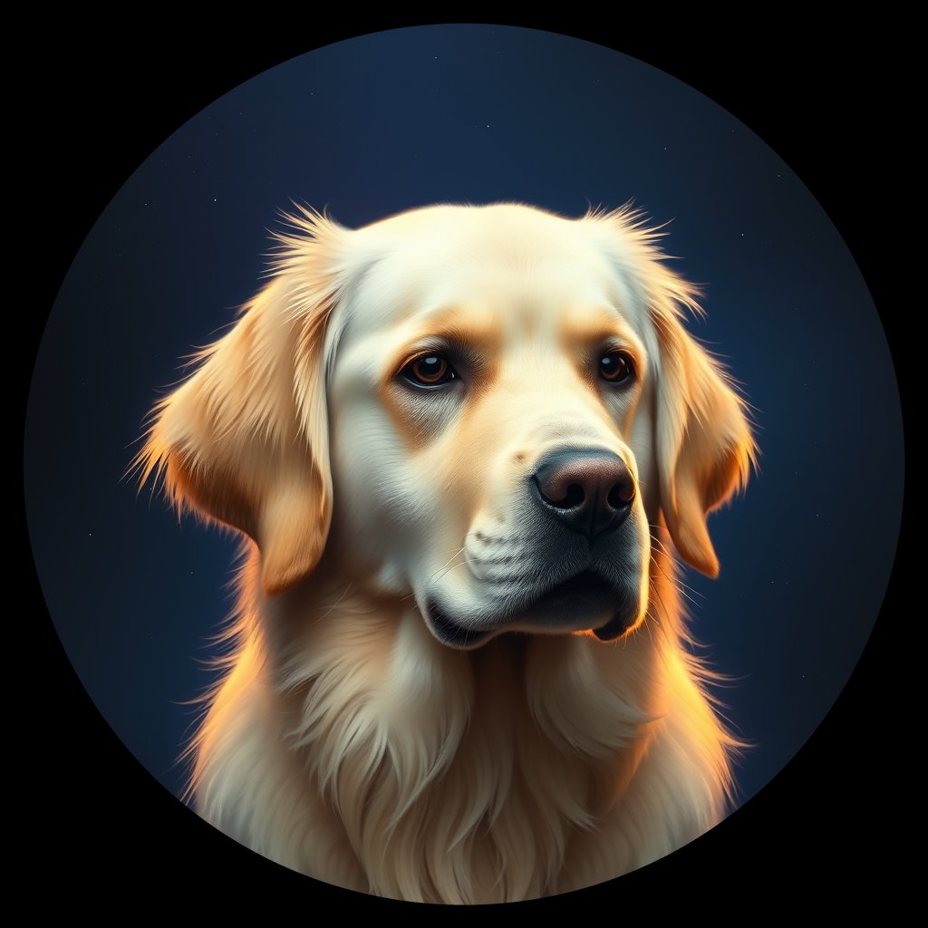 Cosmic medallion portrait of GRLS_grls4ZXH6D33, a Golden Retriever