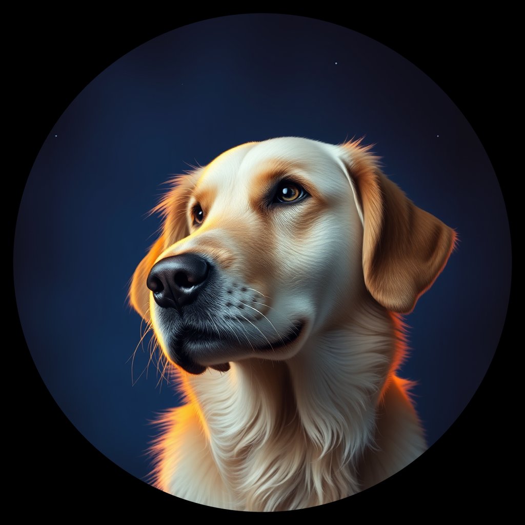Cosmic medallion portrait of GRLS_grls50662SRR, a Golden Retriever