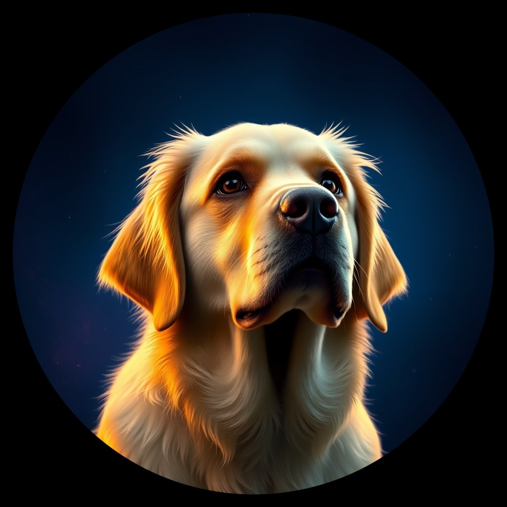 Cosmic medallion portrait of GRLS_grls50E5H8LL, a Golden Retriever