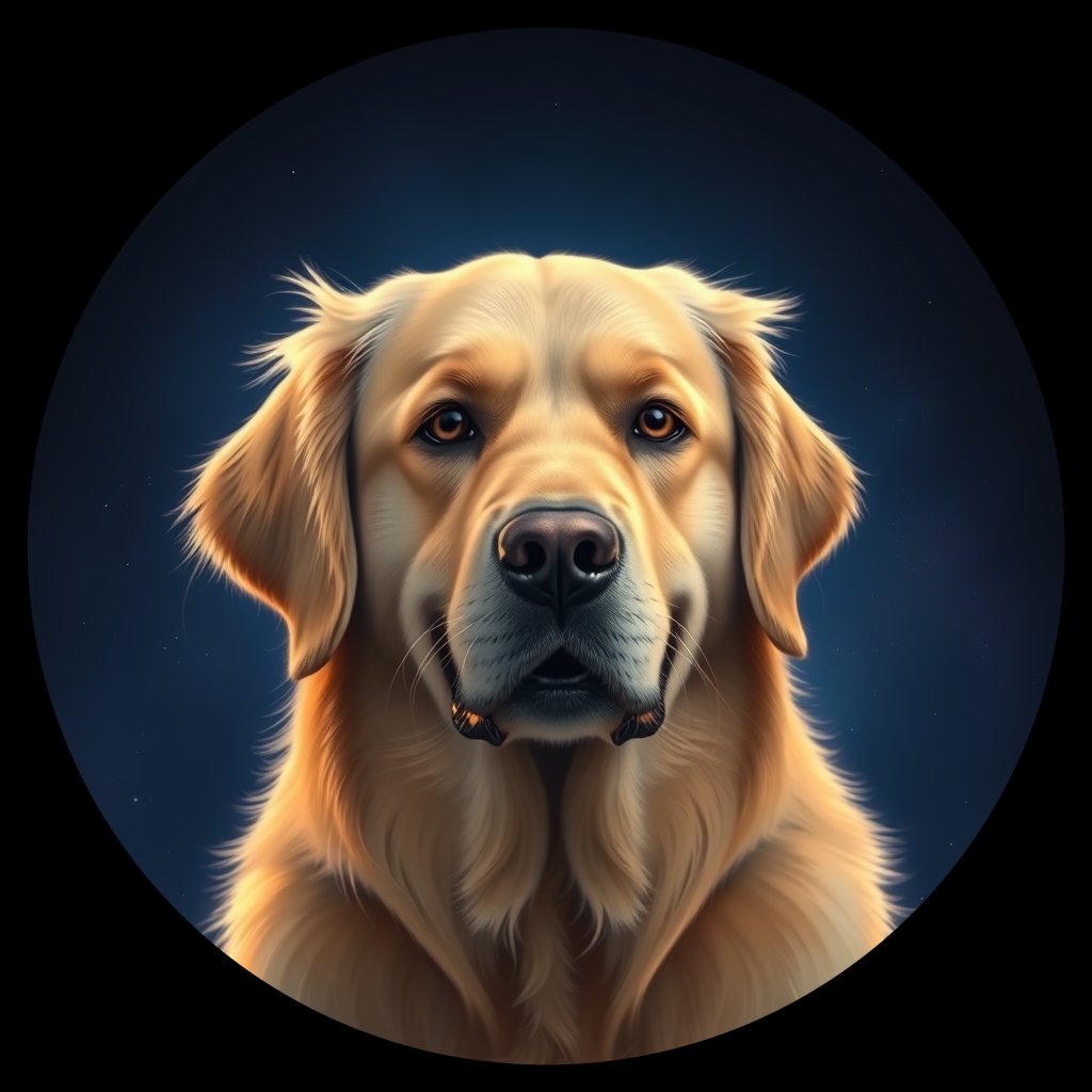 Cosmic medallion portrait of GRLS_grls50POPX, a Golden Retriever