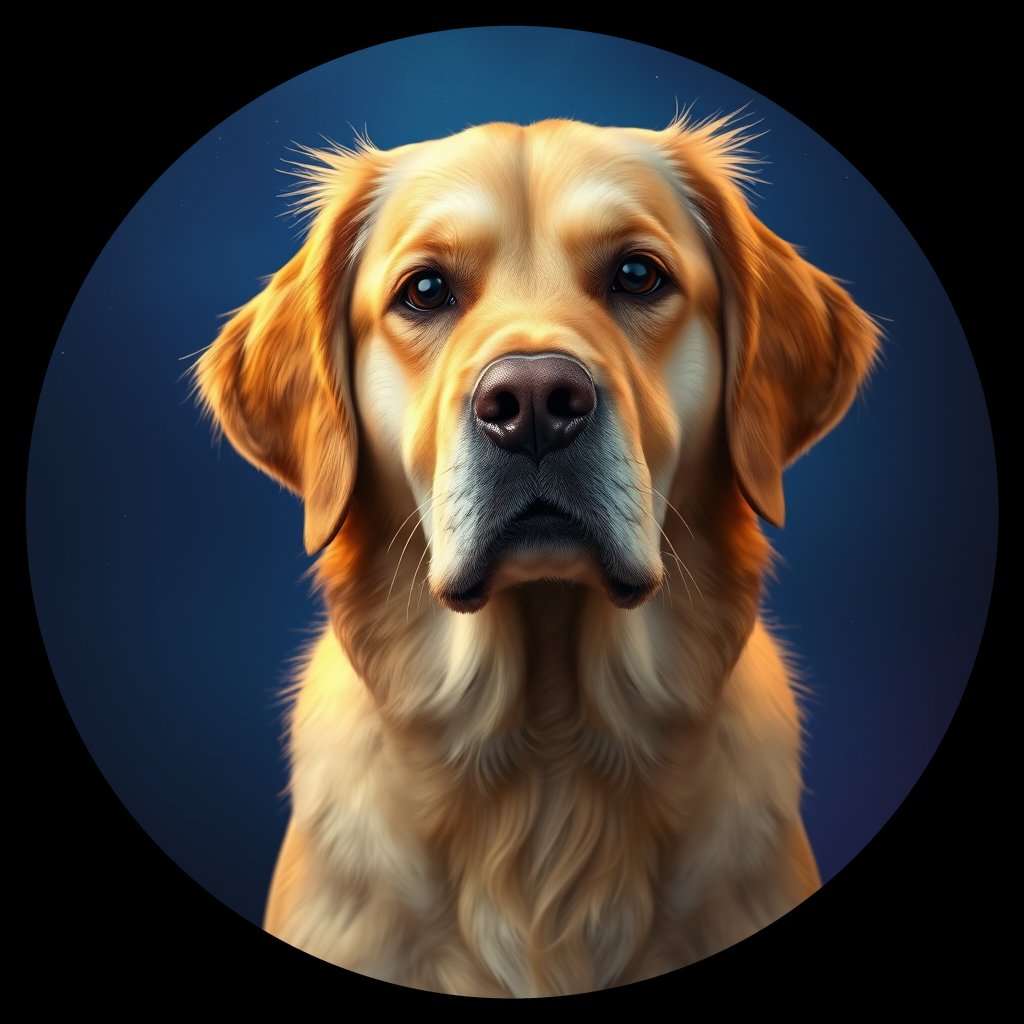 Cosmic medallion portrait of GRLS_grls50XJN4HH, a Golden Retriever