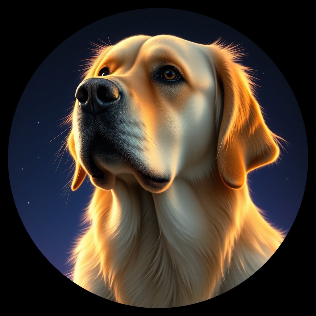 Cosmic medallion portrait of GRLS_grls51O6KEXX, a Golden Retriever