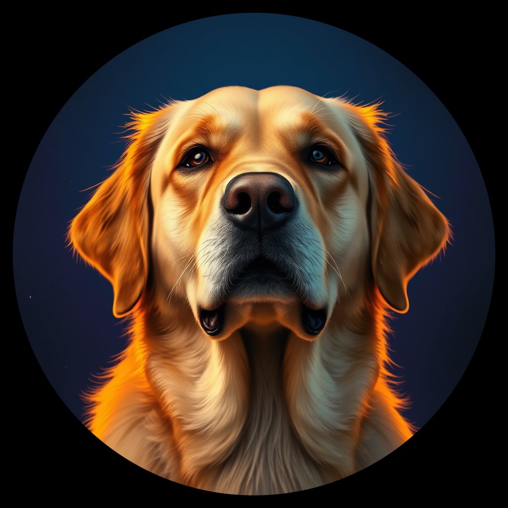 Cosmic medallion portrait of GRLS_grls51QWI4UU, a Golden Retriever