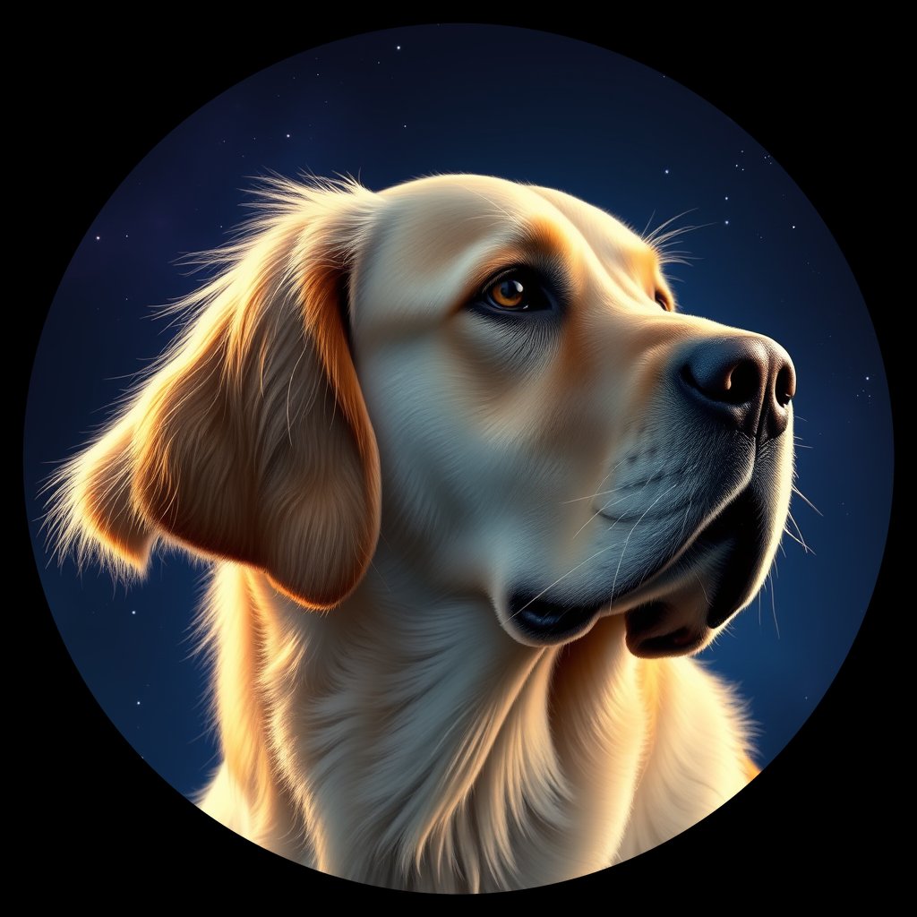 Cosmic medallion portrait of GRLS_grls51YUIQ66, a Golden Retriever
