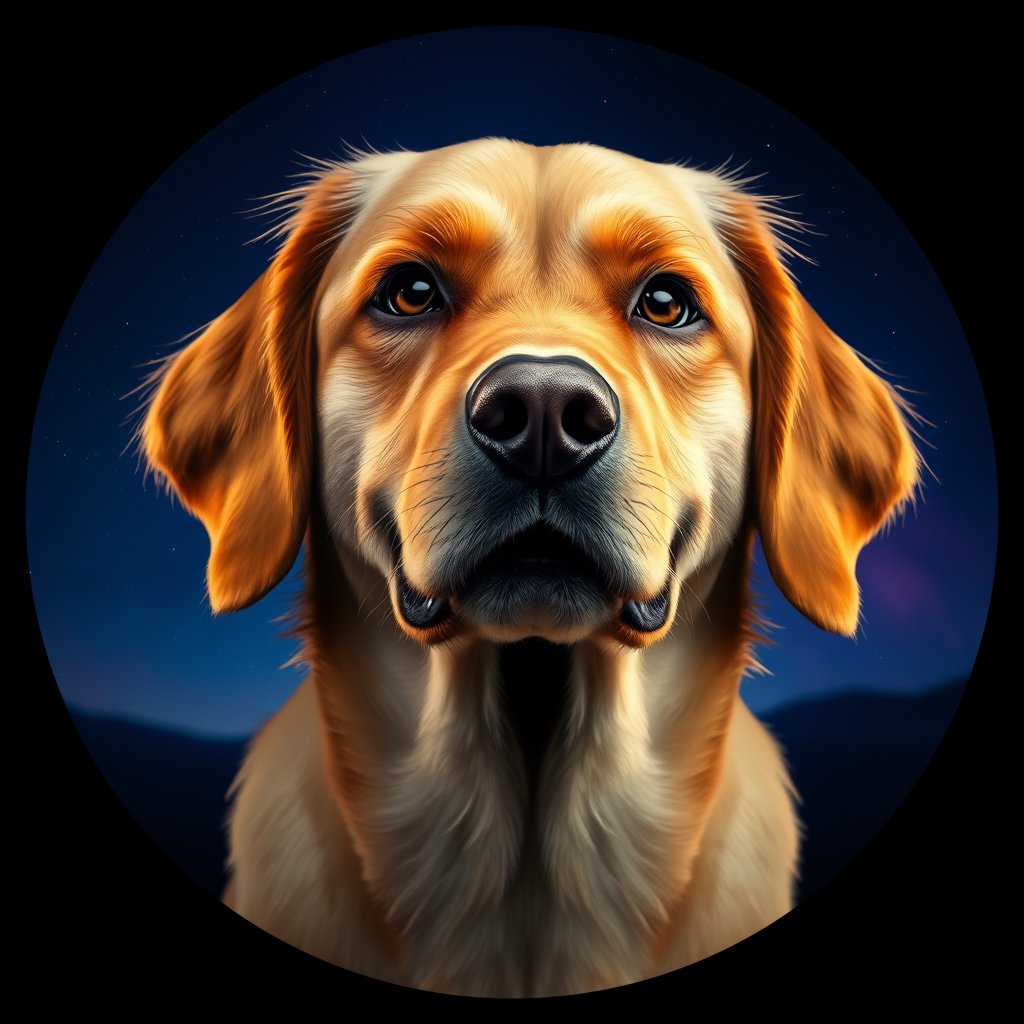 Cosmic medallion portrait of GRLS_grls529WL4, a Golden Retriever