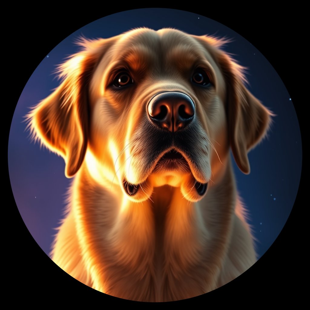 Cosmic medallion portrait of GRLS_grls52LTK855, a Golden Retriever