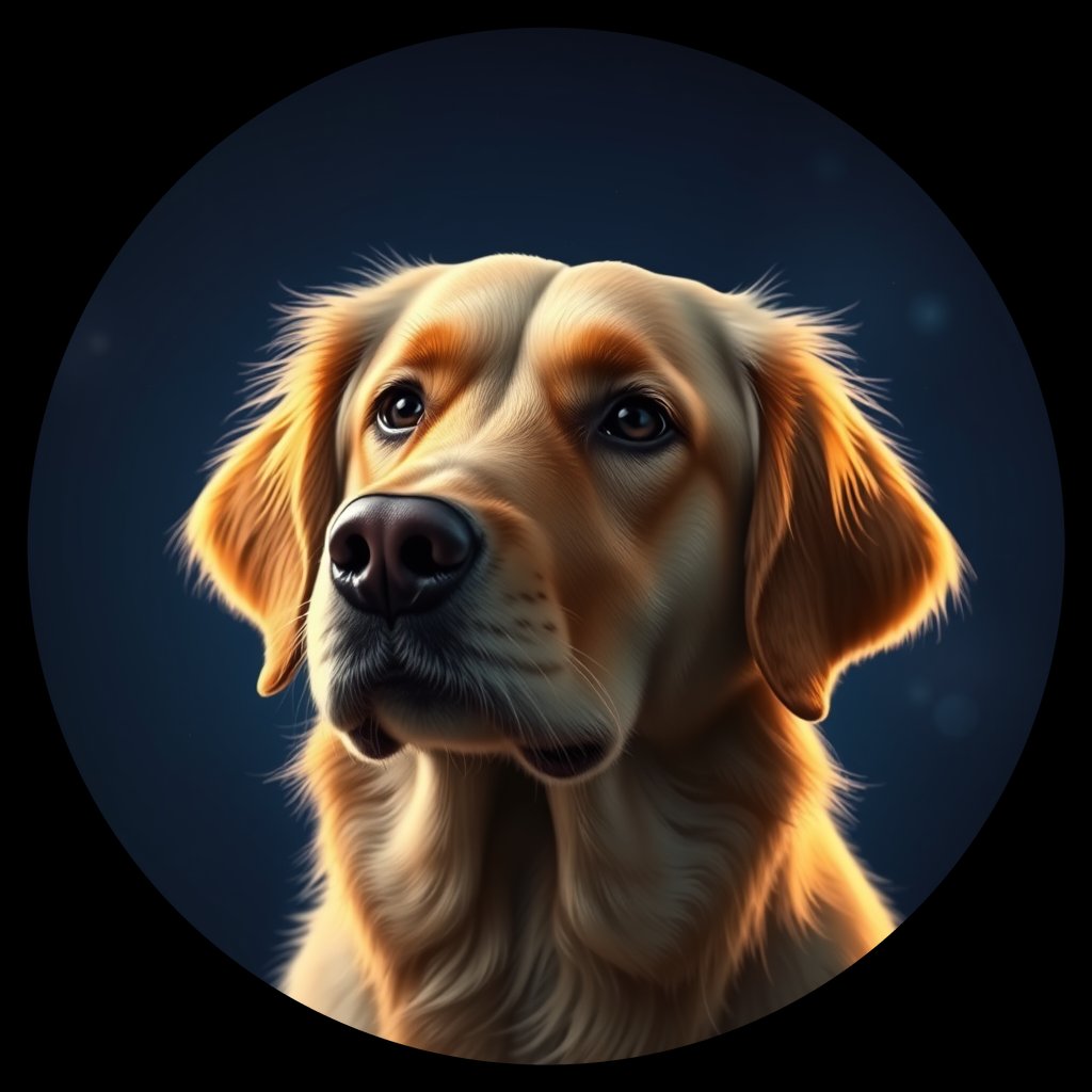 Cosmic medallion portrait of GRLS_grls52PM8XX, a Golden Retriever